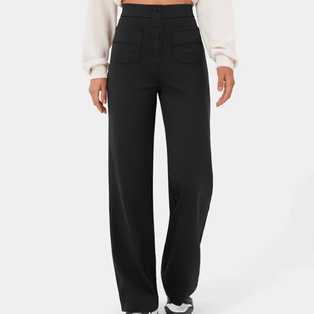 Halara High Waisted Faux Buttons Multiple Pockets Straight Leg Casual Pants